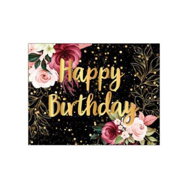 Imagem de Painel de Festa Horizontal 1,55 X 1,20 - Happy Birthday Floral Efeito 