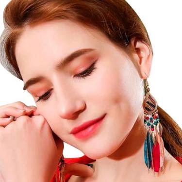 Imagem de Brinco Feminino Delicado Dangle Vintage Pena Hippie Dourado - anjo da 