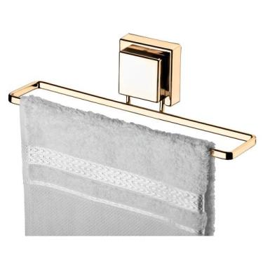Imagem de Suporte Porta Toalha Toalheiro 25cm Ventosa Parede Banheiro Dourado - 