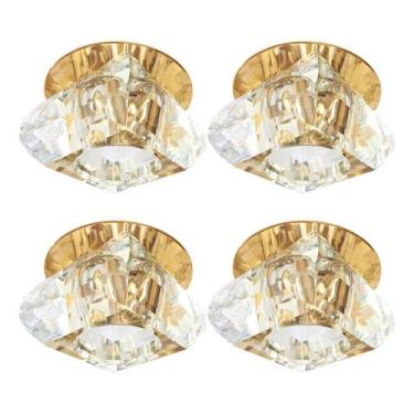 Imagem de 4 Spot Cristal Embutido Base Dourada Transparente Sala Bet11 - Acienda