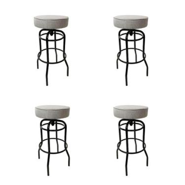 Imagem de Kit 4 Banquetas Alta Bar Giratória cor Preta Assento linho cinza Confo