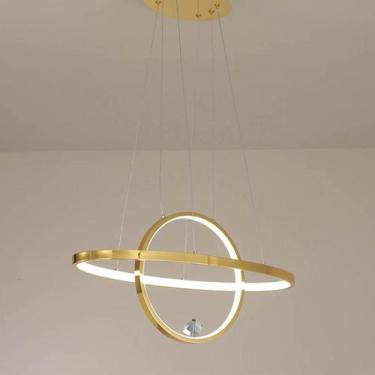 Imagem de Luminaria Lustre 2 Aneis Arco Planeta Luxo Diamante Infinito Sala Quar