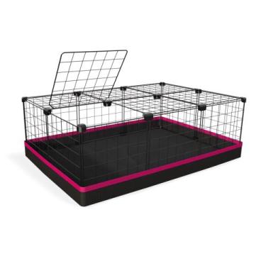 Imagem de Cercado 60x90x30 Cm Branco com Teto Bandeja Higiênica Nylon Rosa - IGU