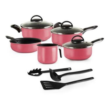 Imagem de Conjunto De Panelas 8 Peças Elegan Rosa E Tampa De Vidro - Aluminio Ma