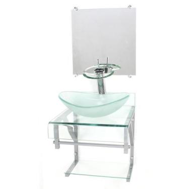Imagem de Gabinete Vidro 40Cm Banheiro Curvado Duplo Pc Cuba Oval - Cubas E Gabi