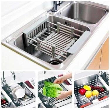 Imagem de Escorredor de Pia Limpeza Frutas apoio de pratos ajustavel a pia - QG 
