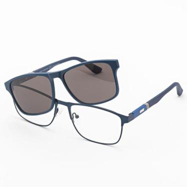 Imagem de Óculos Clipon Sol Armação Masculino Retangular Grau Metal 2 em 1 Tom -