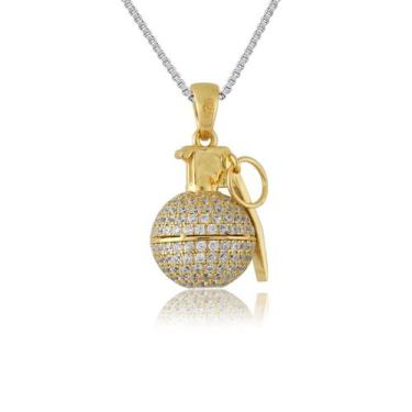 Imagem de Pingente Granada Cravejada 10 mm Prata e Banho de Ouro 18k - Hera Game