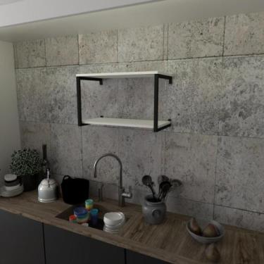 Imagem de Prateleira industrial suspensa estante parede nicho branco cozinha esc