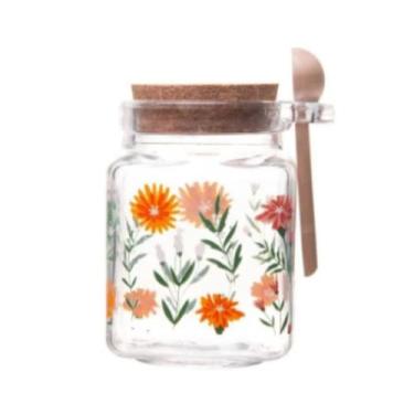 Imagem de Porta Tempero de Vidro Flora com Colher de Bambu e Tampa Rolha 270ml -