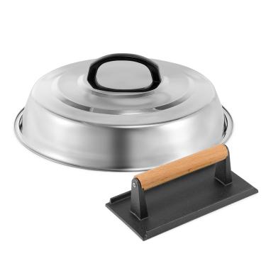 Imagem de Acessórios para churrasco 30,5 cm Capa redonda de aço inoxidável – Kit de prensa retangular de ferro fundido para grelhar hambúrguer, bacon bife, melhor para grelhar Blackstone Camp Chef