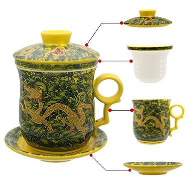 Imagem de Conjunto de chá de porcelana para talentos de chá com tampa de infusor e pires – Caneca de café de cerâmica chinesa para chá de folhas soltas para home office