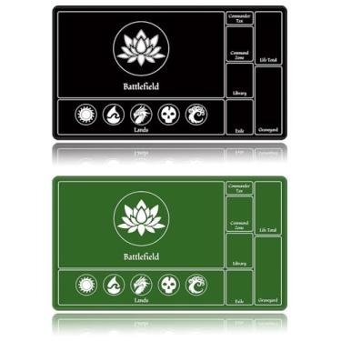 Imagem de EDGFRTOIO Card Playmat Stitched with Magic Zones, Game Mats Tabletop 24x14 inch for MTG/TCG Card Battles Commander Deck Gaming Desk Mat Duel Mat Card Gameplay Mats for Beginner (Black, Green, 2 Pack)