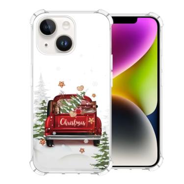Imagem de CAROKI Capa de telefone transparente de Natal para iPhone 14, estampa de caminhão vermelho de Natal, capa protetora macia e fofa, capa de telefone para meninos e meninas para iPhone 14-caminhão