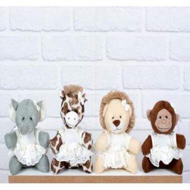 Imagem de Pelucia Quarteto Safári Mini Leão, Elefante, Macaco E Girafa - 4 Pçs (PALHA)