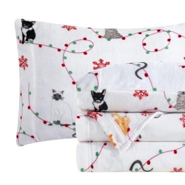 Imagem de Elegant Comfort Jogo de lençol luxuoso e macio de flanela de veludo de pelúcia de 4 peças - qualidade premium - aconchegante e quente, veludo felpudo de flanela de flanela de Natal - Queen, Jingle