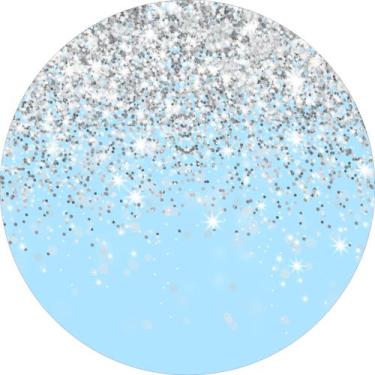 Imagem de Painel de Lona Redondo Chuva de Glitter Prata Fundo Azul Claro - Fabri