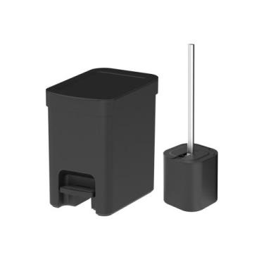 Imagem de Conjunto de Escova Sanitária Dual e Lixeira Trium Preta 6L - Ou