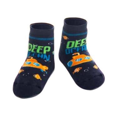 Imagem de Meia Infantil Puket Soquete Pansocks Baby Desenhada Barco Azul Marinho