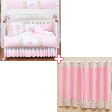 Imagem de Kit berço modelo coroa com edredom e cortina estampada confortavel 12 