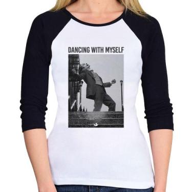 Imagem de Baby Look Raglan Dancing with myself Manga 3/4 - Foca na Moda, Branco,