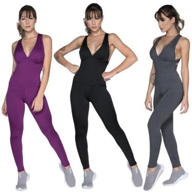 Imagem de Kit 5 Macacões Fitness Longo Com Bojo Liso Treino Academia - Bella Fio