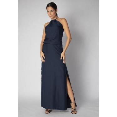 Imagem de Vestido Longo com Amarração na Cintura Azul Marinho - Amazonia Vital