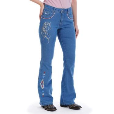 Imagem de Calça Country Feminina Jeans Flare Bordado Horse - Rodeo Farm, 46