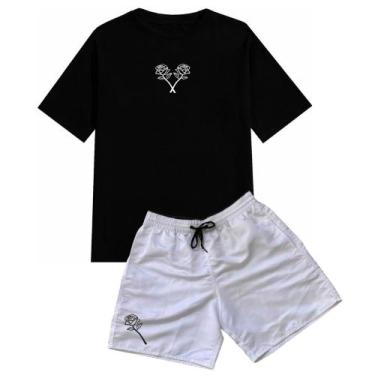 Imagem de Conjunto Masculino Blusa e Short Relaxado Moda Praia Flor, Camiseta, S