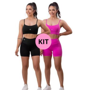 Imagem de Kit 2 conjuntos fitness top + bermuda de academia em poliamida- urbati