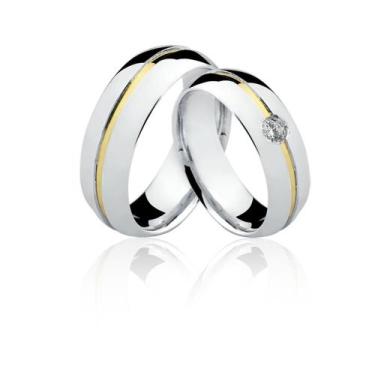 Imagem de Aliança de Prata 925 Com Filete de Ouro e Pedra ANT17/P - Natália Jóia