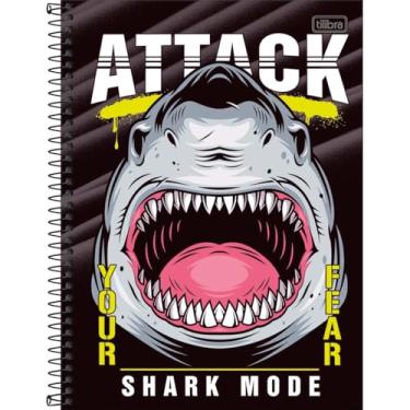 Imagem de Tilibra - Caderno Capa Dura Universitário Connect 1 Matéria 4-Fun 80 Folhas - Tubarão Fundo Preto