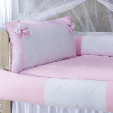 Imagem de Kit enxoval para berço 407 laços rosa luxo barato com babado berço - M