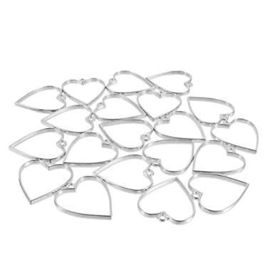 Imagem de Healifty Pingentes de moldura de coração aberto nas costas, 20 peças, moldura de coração de amor, pingentes geométricos de molde oco para brincos, colar, joias, suprimentos de prata, 3X3.2CM, Liga,