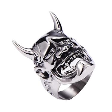 Imagem de LAIMIUMIU33 Hannya Mascara Anéis de caveira para homens Gótico Vampiro Crânio Prajna Esqueleto de Aço Inoxidável 316 Joias Geladas Punk Anel de Festa Vintage Gótico Demônio Crânio Estilo Helloween, 9,