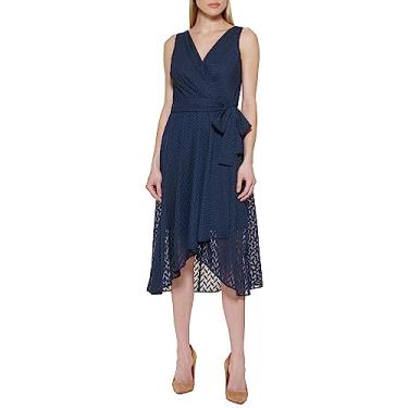 Imagem de Tommy Hilfiger Vestido feminino sem mangas sobrepeliz na cintura, Céu azul escuro, 50