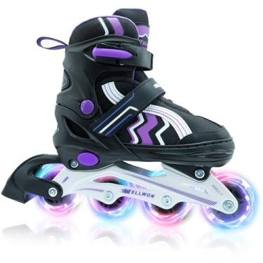 Imagem de Patins infantis em linha para meninos e meninas de 6 a 12 anos, patins ajustáveis para iniciantes com rodas iluminadas para crianças jovens e adolescentes