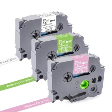 Imagem de Womiten Refil de fita adesiva compatível com fita adesiva Brother P Touch 12 mm 0,47 laminada TZe-MQG35 TZe-MQP35 Berry Pink Lime Green para modelo PT-D202 PT-D210 PT-D220 PT-H103W, 3PK
