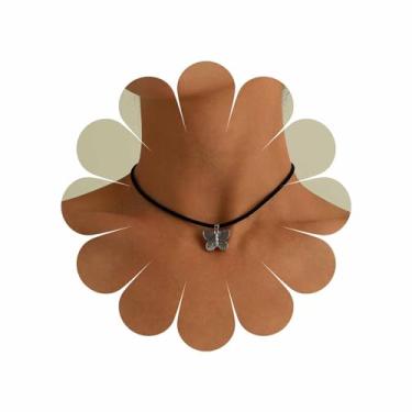 Imagem de Allereyae Gargantilha vintage borboleta gargantilha colar de veludo preto curto preto camurça colar boho colar corrente jóias para mulheres e meninas