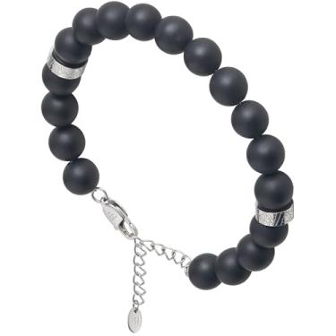Imagem de Forge & Foundry Pulseira masculina ajustável com extensor de aço inoxidável [Brooklands], One Size, Pedra, Ónix