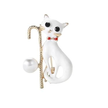 Imagem de Broche de lapela fofo de gato de pérola simulada para mulheres meninas delicado preto branco esmalte animal amantes de animais broches broche para terno vestido moda joias presentes para aniversário