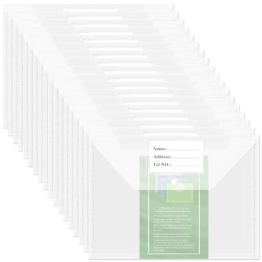 Imagem de NACHLYNN Pacote com 18 envelopes de plástico, envelopes de poliéster, envelopes de arquivo tamanho A4 com pastas de documentos de etiqueta, organizadores de documentos com fecho de pressão, envelope