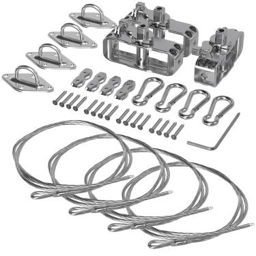 Imagem de INFRANGE Kit de ferragens para toldo solar - Cabo de tensão de aço de 6 pés (6'x4) com kit de guincho, almofada de olhos, ganchos de encaixe, kit de instalação de guarda-sóis para toldos retangulares,