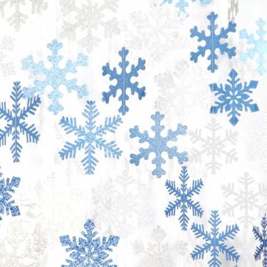 Imagem de Panduola floco de neve-neve azul-prata decorações de festa de natal guirlanda - 6 peças de inverno país das maravilhas menina congelada aniversário pendurado decoração serpentinas banner, br