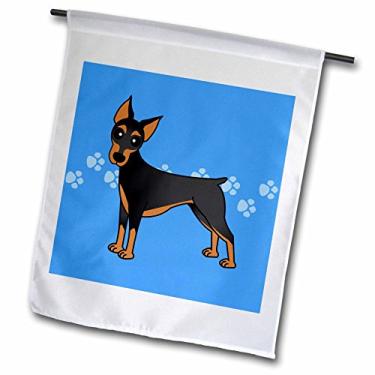 Imagem de 3dRose Fl_40901_1 Lindo Doberman Pinscher Casaco Preto Desenho Cachorro Azul com Estampa de Pata Bandeira de Jardim, 30 x 45 cm