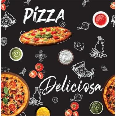 Imagem de Papel Adesivo Pizza Decoração Pizzaria Massa Italiana Restaurante Lavável Fundo Preto 3m