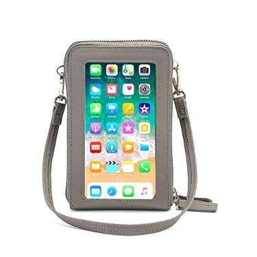 Imagem de Bolsa pequena transversal para telefone feminino, bolsa de ombro para celular, porta-cartão, Touchscreen-grey