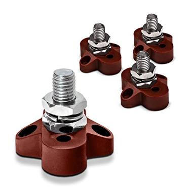 Imagem de Bloco de terminais de distribuição de energia de bateria de 4 peças [pino único M10] [máximo 48 V DC] Poste de junção isolada positiva para automóvel, reboque de carro, trailer, barco – Vermelho