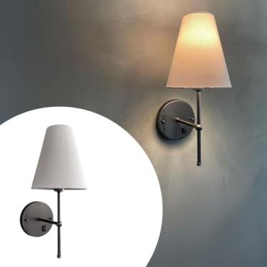 Imagem de Arandela De Parede Em Aluminio Com Interruptor Cupula Tecido Algodao Soquete E27 Bivolt (Chumbo Cup Branco)