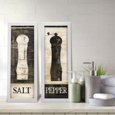 Imagem de Kit 2 Quadros Decorativos Lavabo Sal Pimenta Preto e Bege Decoração Co